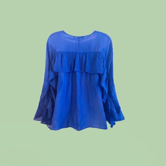 (3) Zara Bundle | Faux Suede Dress Blue Ruffle Top - Picture 7 of 14